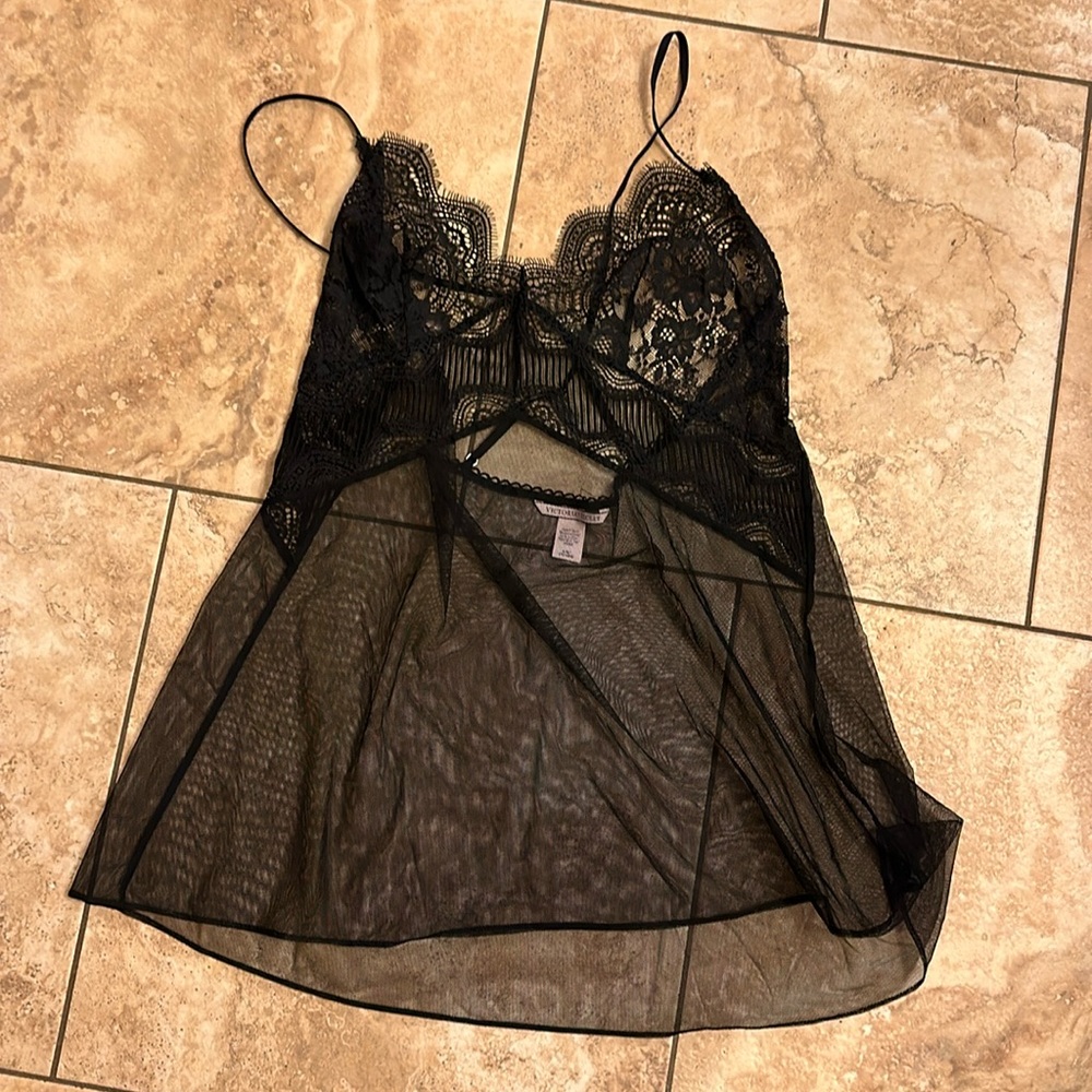 Black Lace Victoria Secret Baby Doll Top with Thong